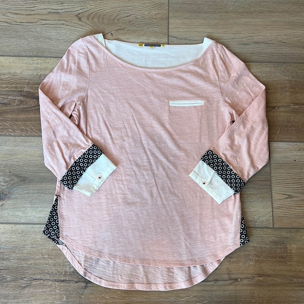 Anthropologie Little Yellow Button Pink T-Shirt
